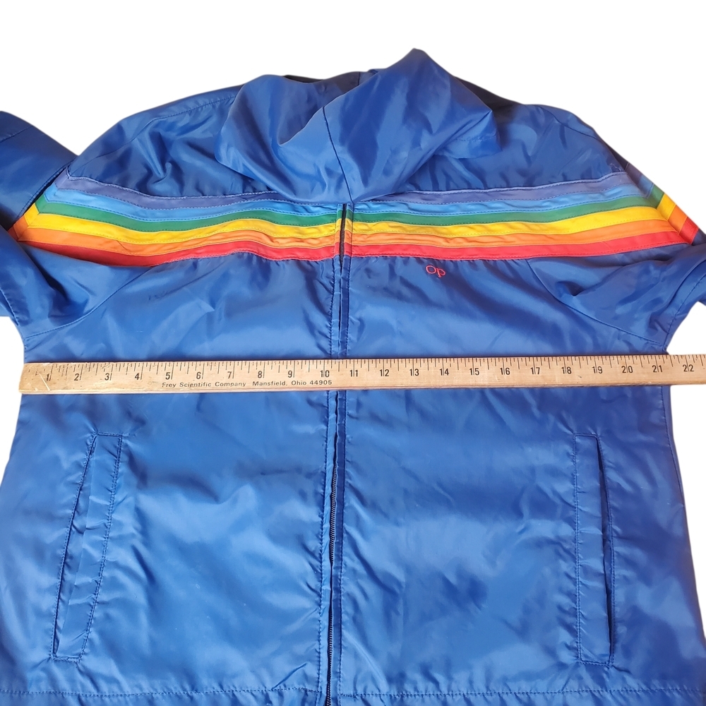 80s OP Blue Windbreaker with Rainbow Stripe. SMALL. #244 - Picture 12 of 15